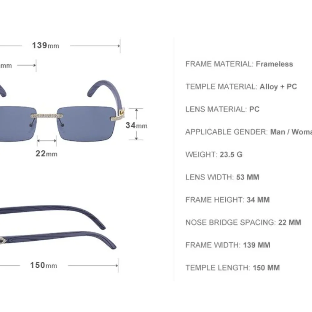 Men Sunglasses Square Black Lens Fashion Diamond Bling Hip Hop Style Lentes‎ New